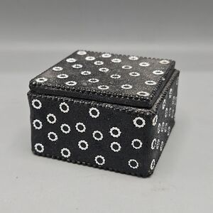 Vintage Black Glitter Trinket Box Jewelry Jeweled Beaded India Storage Sparkle